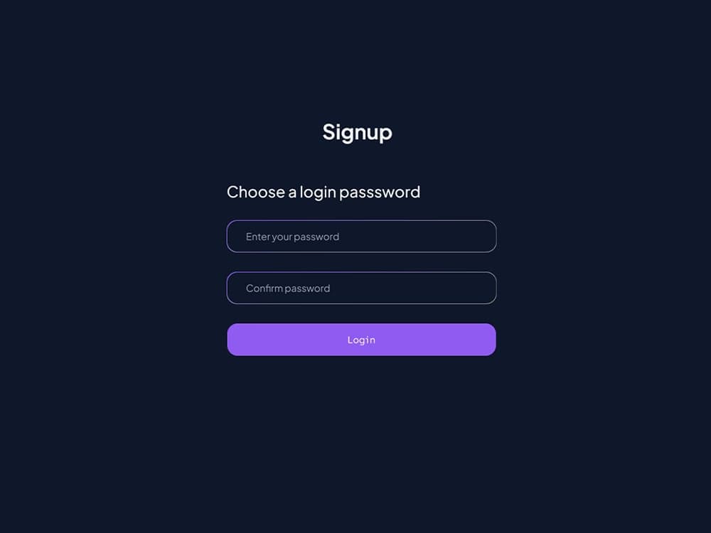 Pufby AI signup flow, choose a login password