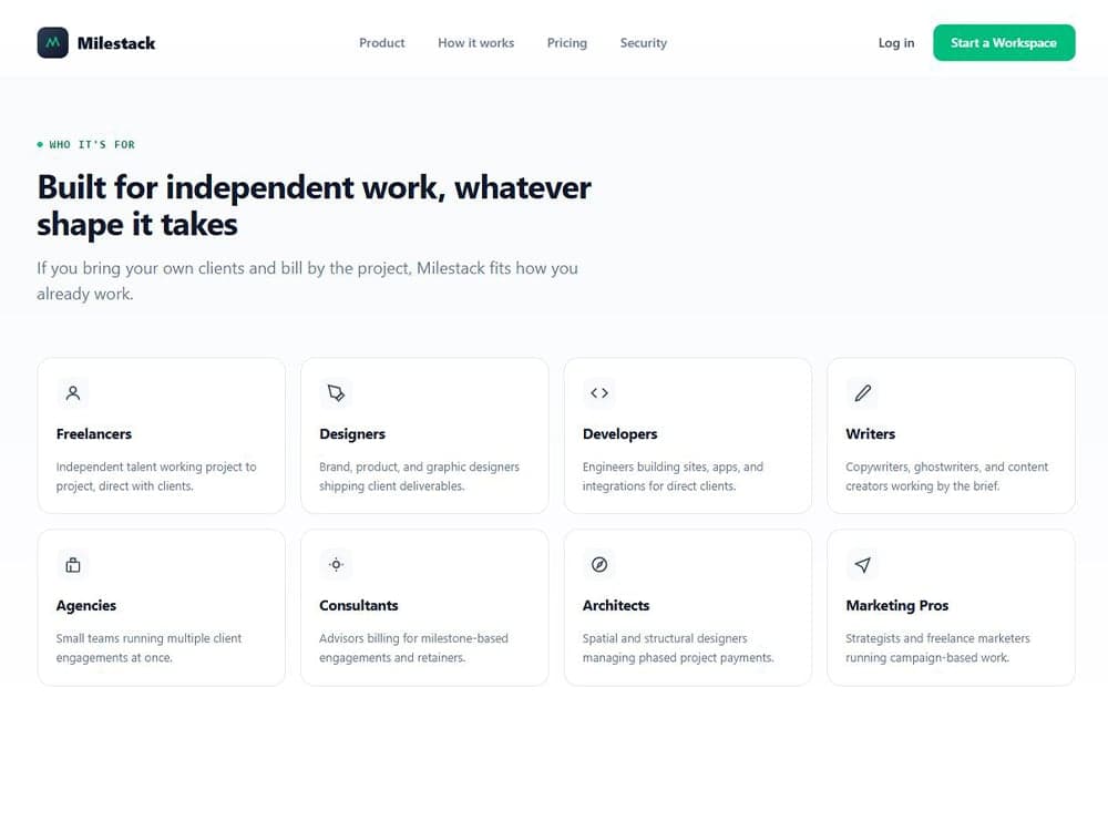 Milestack audience: freelancers, designers, developers, agencies