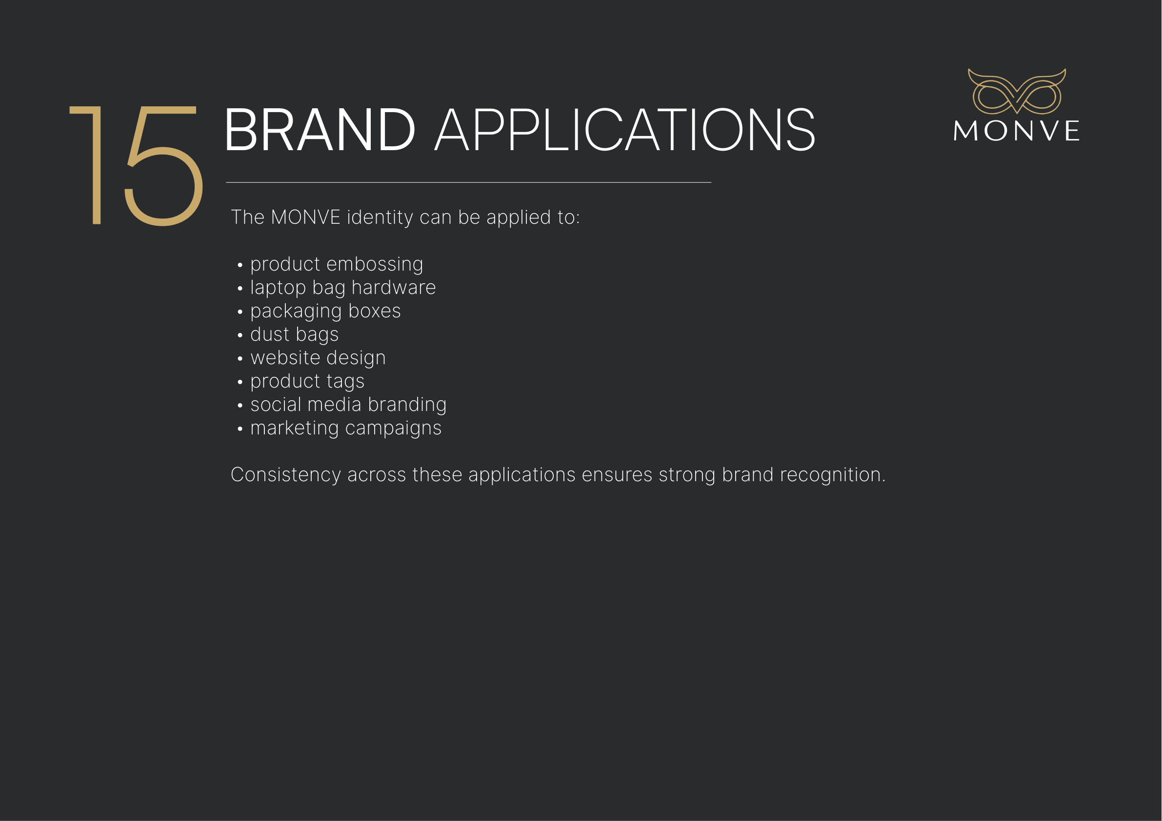 MONVE brand applications guideline page