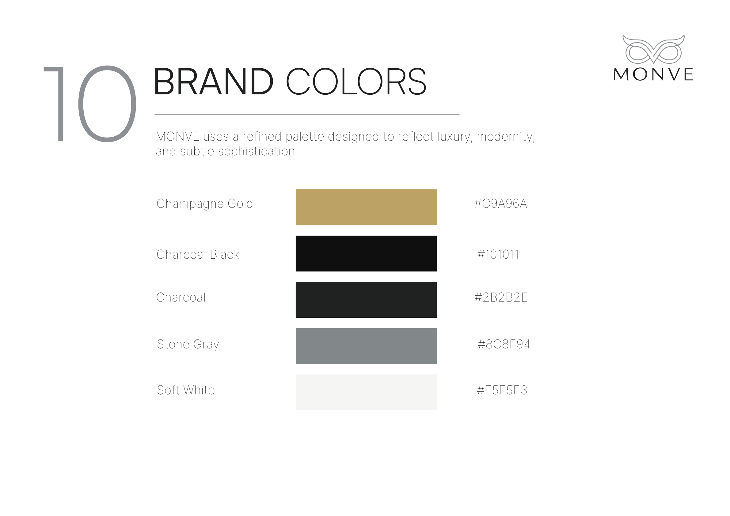 MONVE brand color palette guideline page