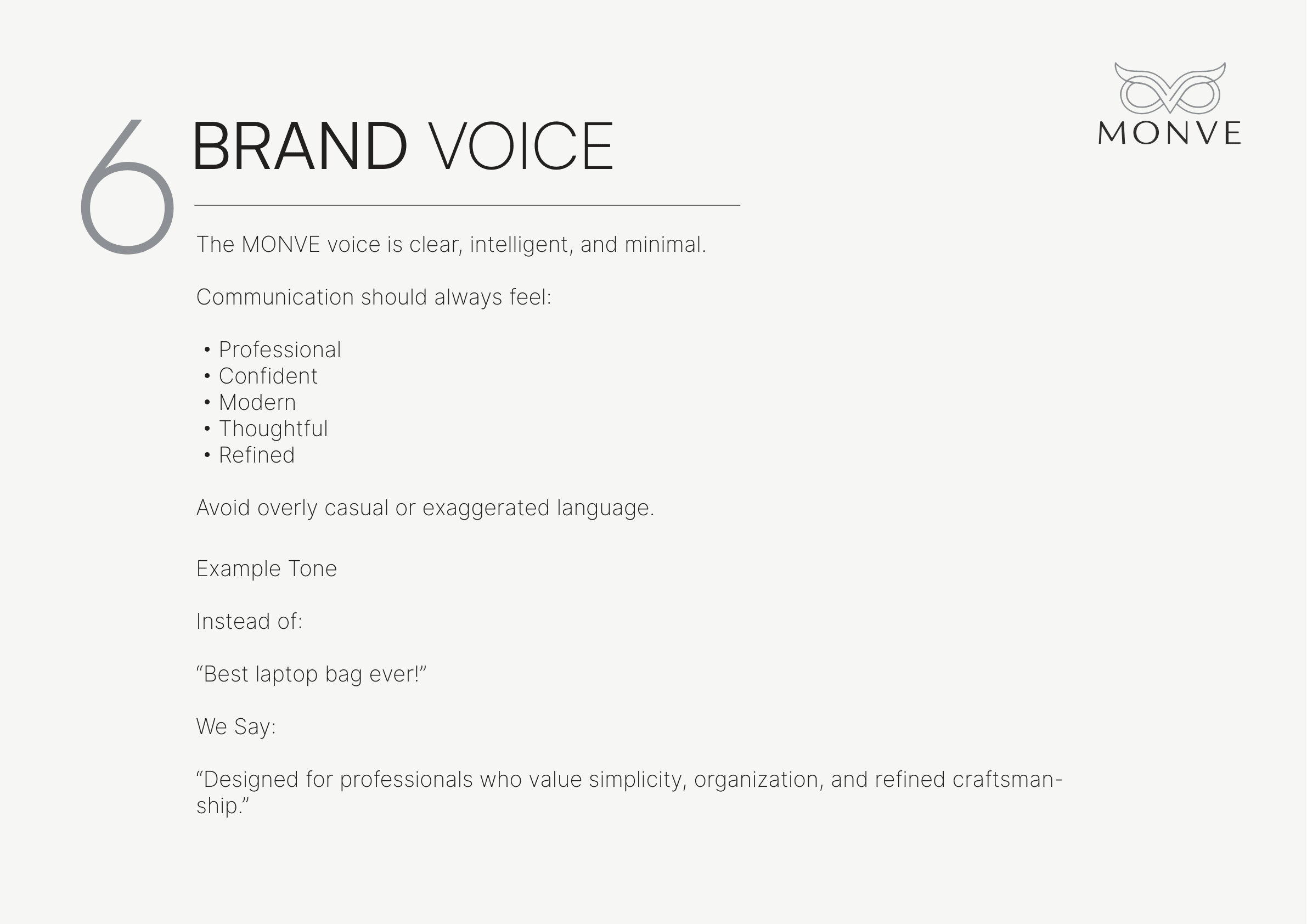 MONVE brand voice guideline page