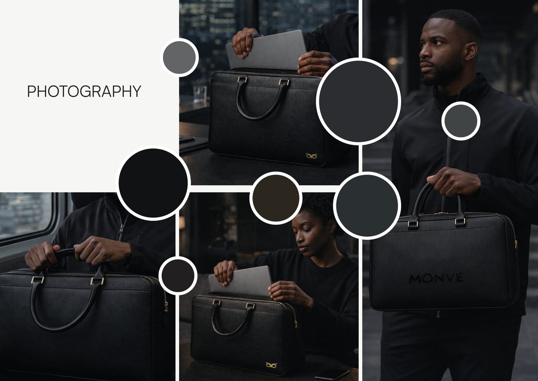 MONVE product photography direction, lifestyle grid
